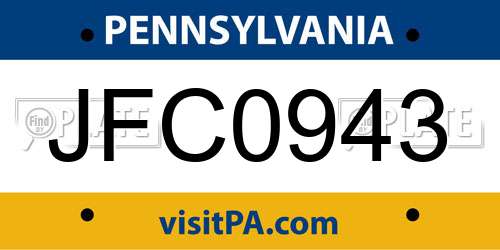 JFC0943 Pennsylvania License Plate