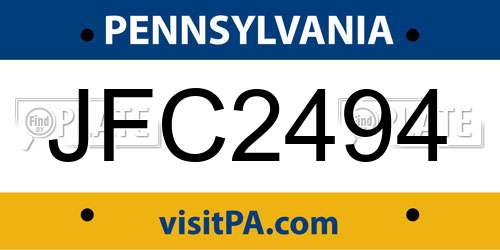 JFC2494 Pennsylvania License Plate