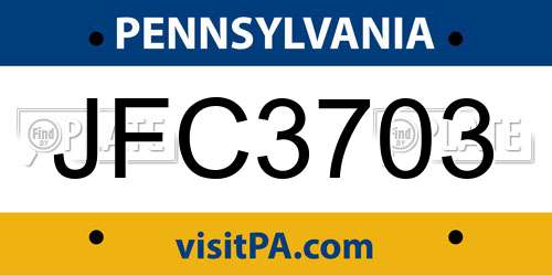 JFC3703 Pennsylvania License Plate