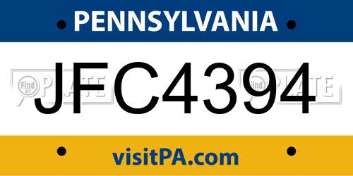 JFC4394 Pennsylvania License Plate