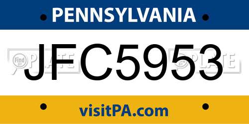 JFC5953 Pennsylvania License Plate