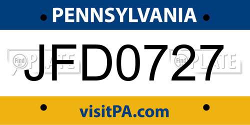 JFD0727 Pennsylvania License Plate