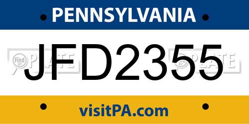 JFD2355 Pennsylvania License Plate
