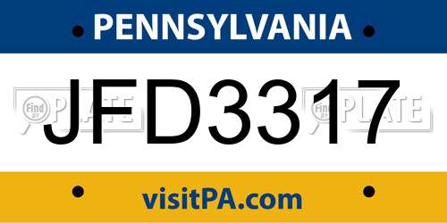 JFD3317 Pennsylvania License Plate
