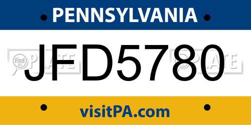 JFD5780 Pennsylvania License Plate