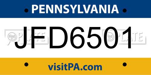 JFD6501 Pennsylvania License Plate