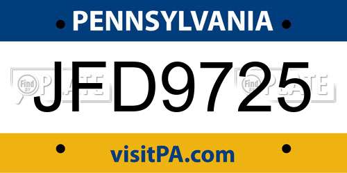 JFD9725 Pennsylvania License Plate