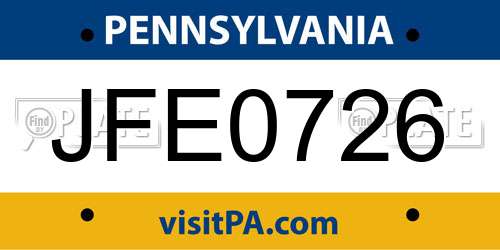 JFE0726 Pennsylvania License Plate