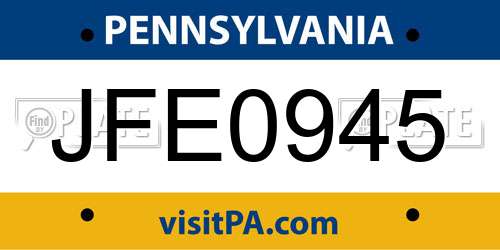 JFE0945 Pennsylvania License Plate