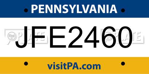 JFE2460 Pennsylvania License Plate