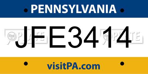 JFE3414 Pennsylvania License Plate