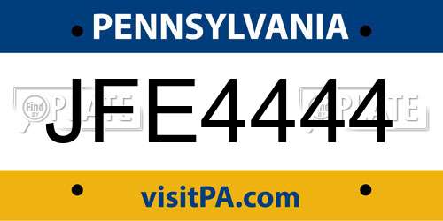 JFE4444 Pennsylvania License Plate