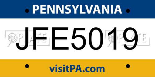 JFE5019 Pennsylvania License Plate