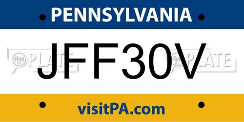 JFF30V Pennsylvania License Plate