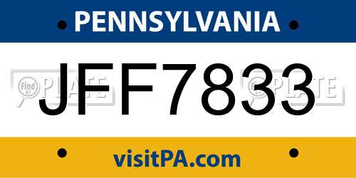 JFF7833 Pennsylvania License Plate