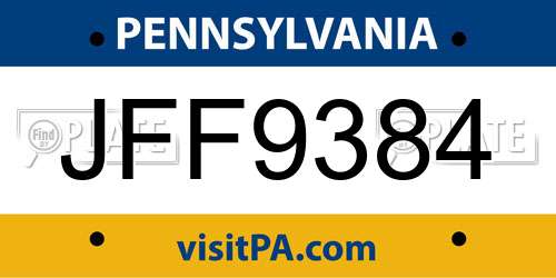 JFF9384 Pennsylvania License Plate