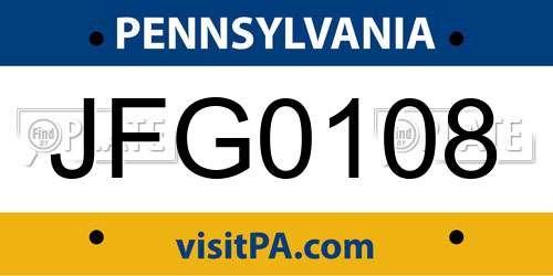 JFG0108 Pennsylvania License Plate