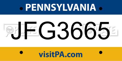JFG3665 Pennsylvania License Plate