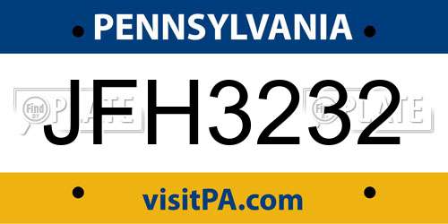 JFH3232 Pennsylvania License Plate