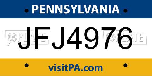 JFJ4976 Pennsylvania License Plate