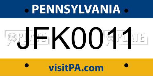 JFK0011 Pennsylvania License Plate
