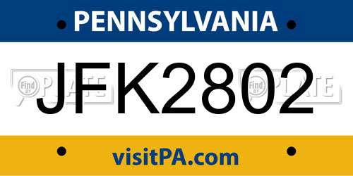 JFK2802 Pennsylvania License Plate