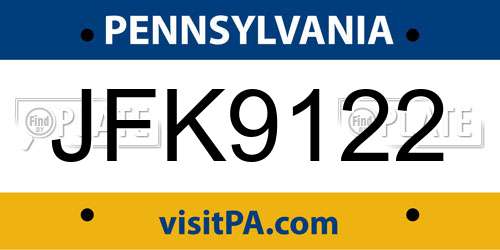JFK9122 Pennsylvania License Plate