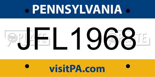 JFL1968 Pennsylvania License Plate