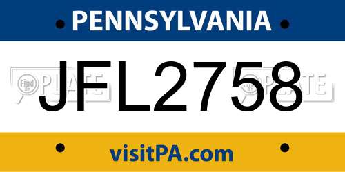 JFL2758 Pennsylvania License Plate