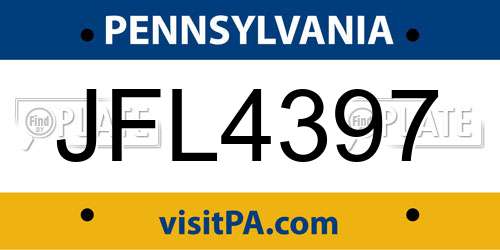 JFL4397 Pennsylvania License Plate
