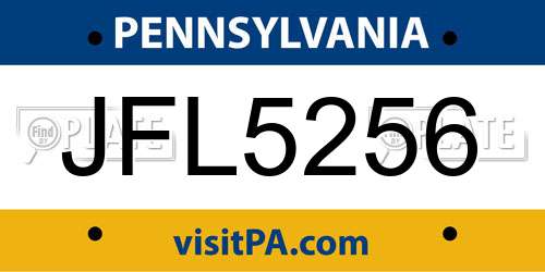 JFL5256 Pennsylvania License Plate