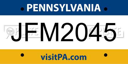 JFM2045 Pennsylvania License Plate