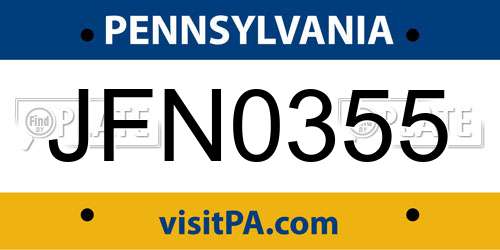 JFN0355 Pennsylvania License Plate