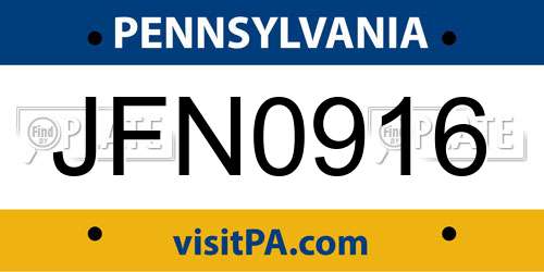 JFN0916 Pennsylvania License Plate