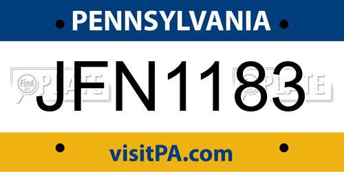 JFN1183 Pennsylvania License Plate