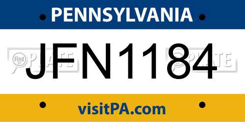 JFN1184 Pennsylvania License Plate