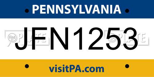 JFN1253 Pennsylvania License Plate