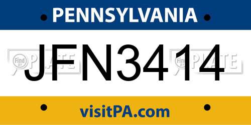 JFN3414 Pennsylvania License Plate
