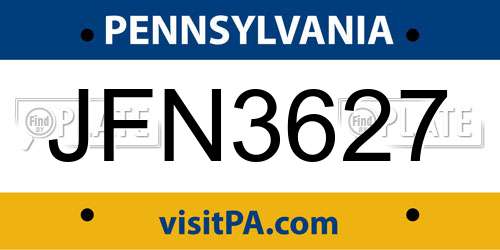 JFN3627 Pennsylvania License Plate
