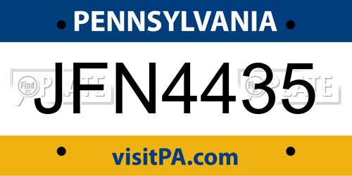 JFN4435 Pennsylvania License Plate