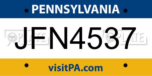 JFN4537 Pennsylvania License Plate