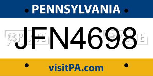 JFN4698 Pennsylvania License Plate