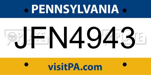 JFN4943 Pennsylvania License Plate