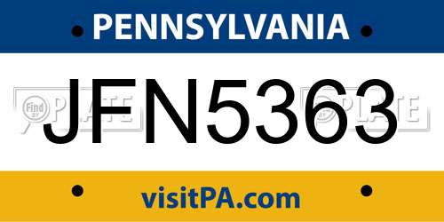 JFN5363 Pennsylvania License Plate