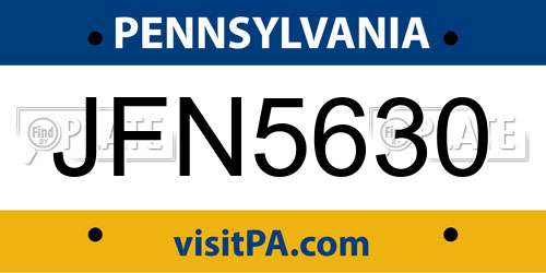 JFN5630 Pennsylvania License Plate