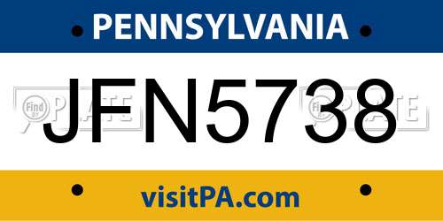 JFN5738 Pennsylvania License Plate