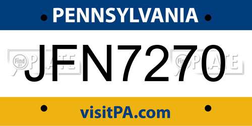 JFN7270 Pennsylvania License Plate