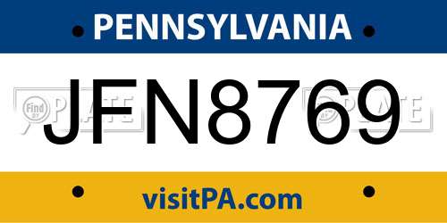 JFN8769 Pennsylvania License Plate