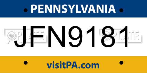 JFN9181 Pennsylvania License Plate