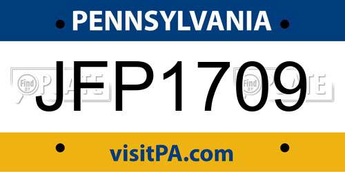 JFP1709 Pennsylvania License Plate